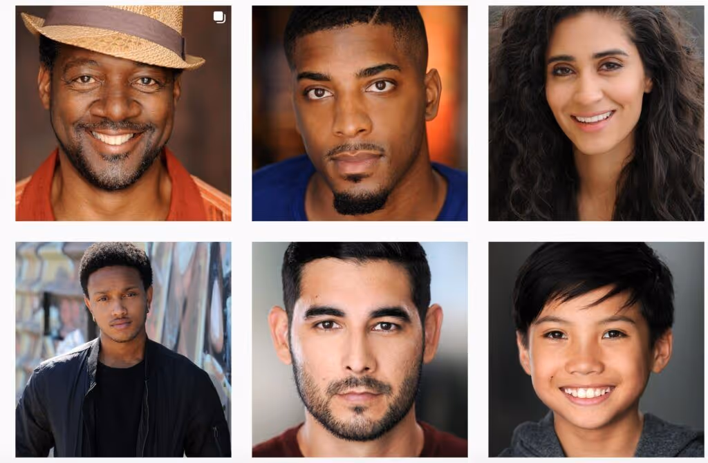 Collage of six diverse people smiling or looking at the camera in close-up portraits.