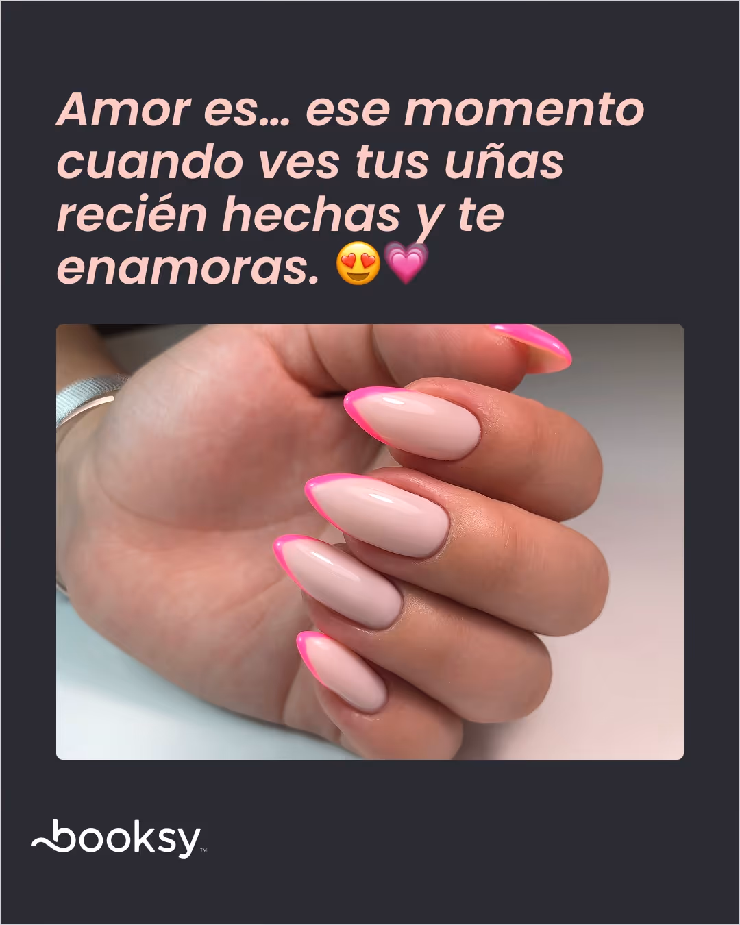 "Amor es… ese momento cuando ves tus uñas recién hechas y te enamoras. 😍💗"