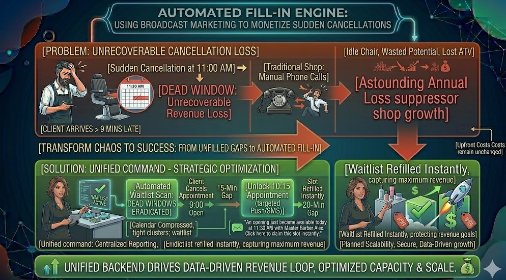 The Automated Fill-In Engine: Using Broadcast Marketing to Monetize Sudden Cancellations