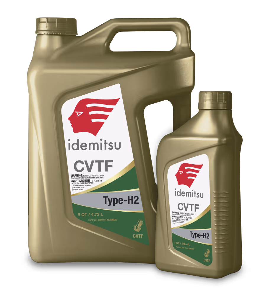 Two containers of Idemitsu CVTF Type-H2 transmission fluid, one 5-quart and one 1-quart.