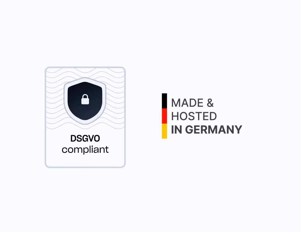 Symbol mit Schild und Schloss für DSGVO-konform und Siegel für GoBD-zertifiziert.