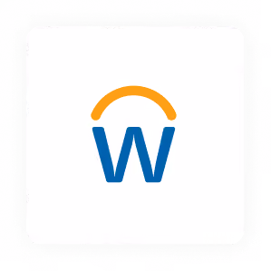 Blaues W mit halbkreisförmigem orangenem Bogen darüber auf weißem Hintergrund.