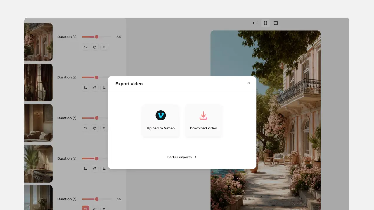 Export and deliver a real estate video created from listing photos