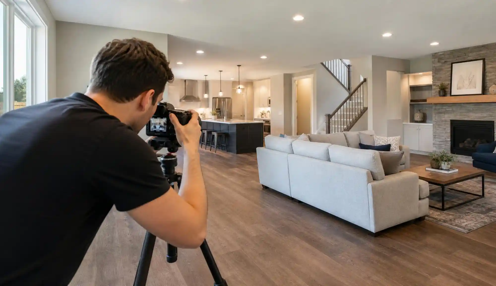 Real estate photographer taking photos of the property