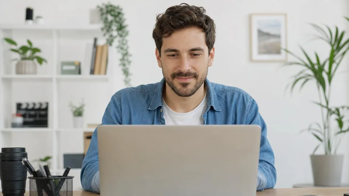 An Amplifiles editor building a property video on a laptop