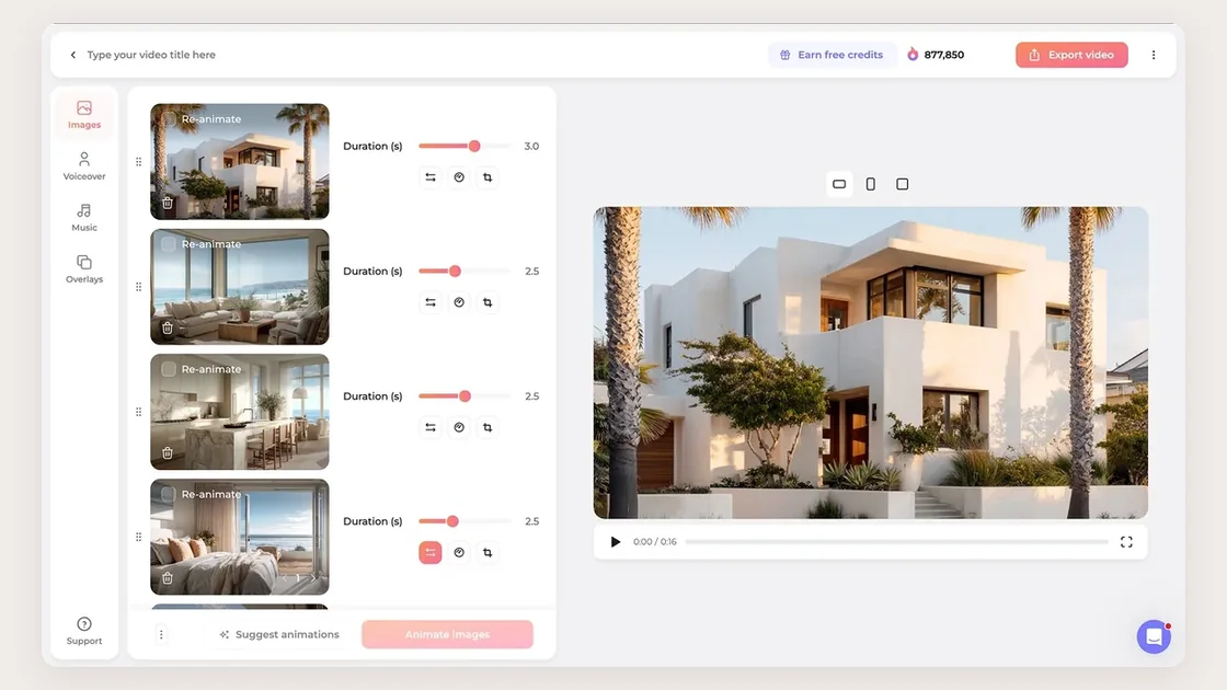 The Amplifiles editor, turning a set of listing photos into a video