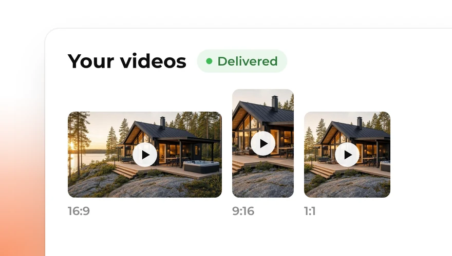 Delivered listing video of the cabin in horizontal, vertical and square formats