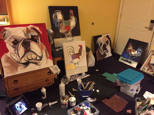 painting studio in hotel room