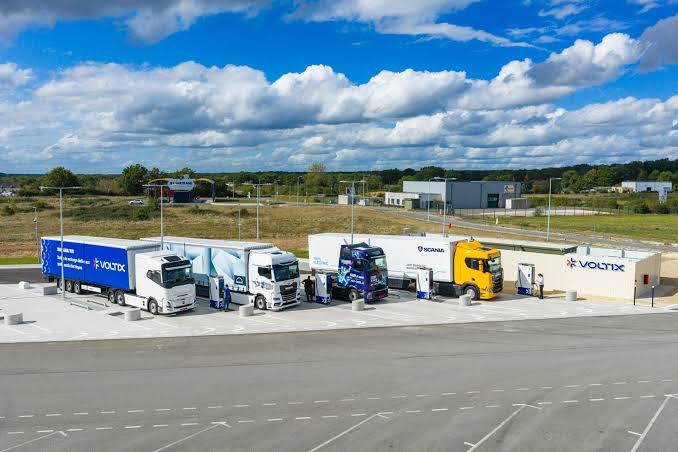 Voltix electric truck charging site in Vierzon, France