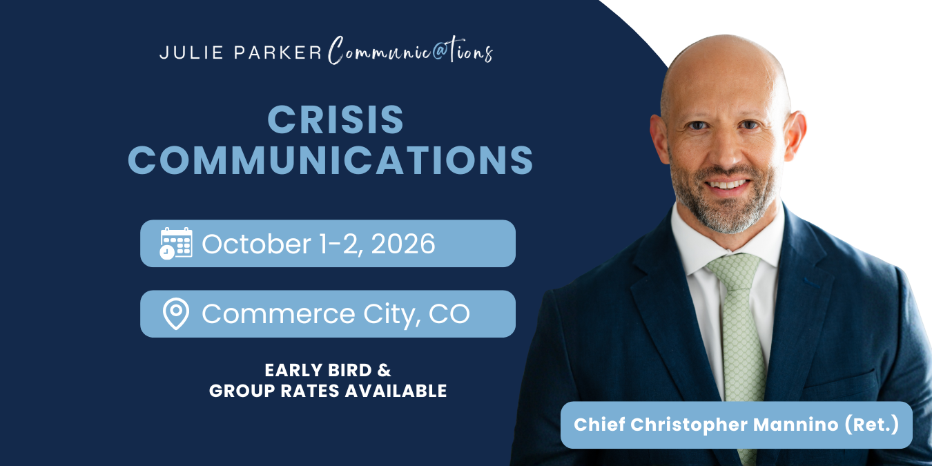 Crisis Communications training led by Chief Christopher Mannino in Commerce City CO on October 1 and 2 2026.