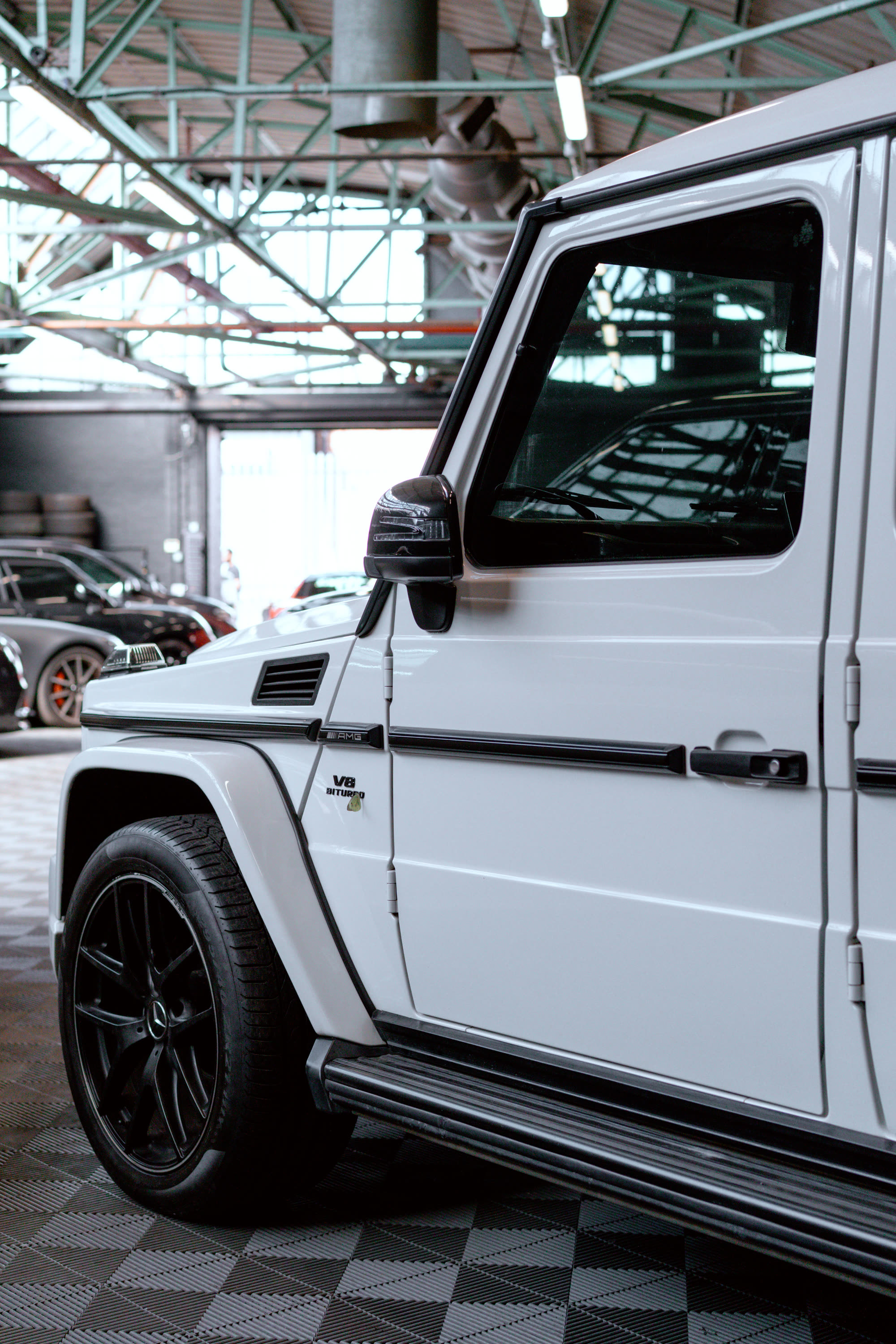 White Mercedes G-Class V8 Biturbo on the TCC Luxe forecourt