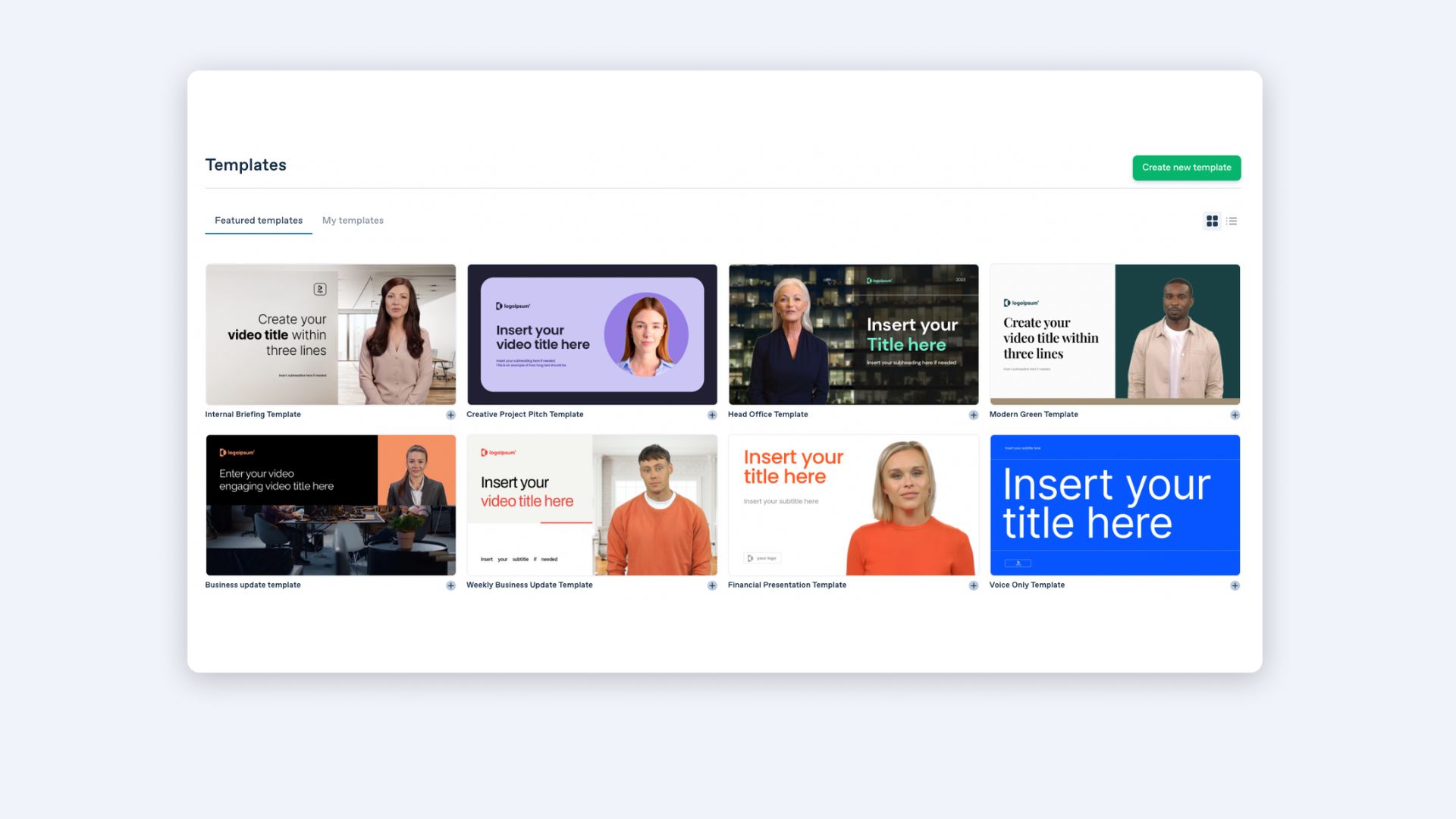 8 out of 55 video presentation templates by Synthesia