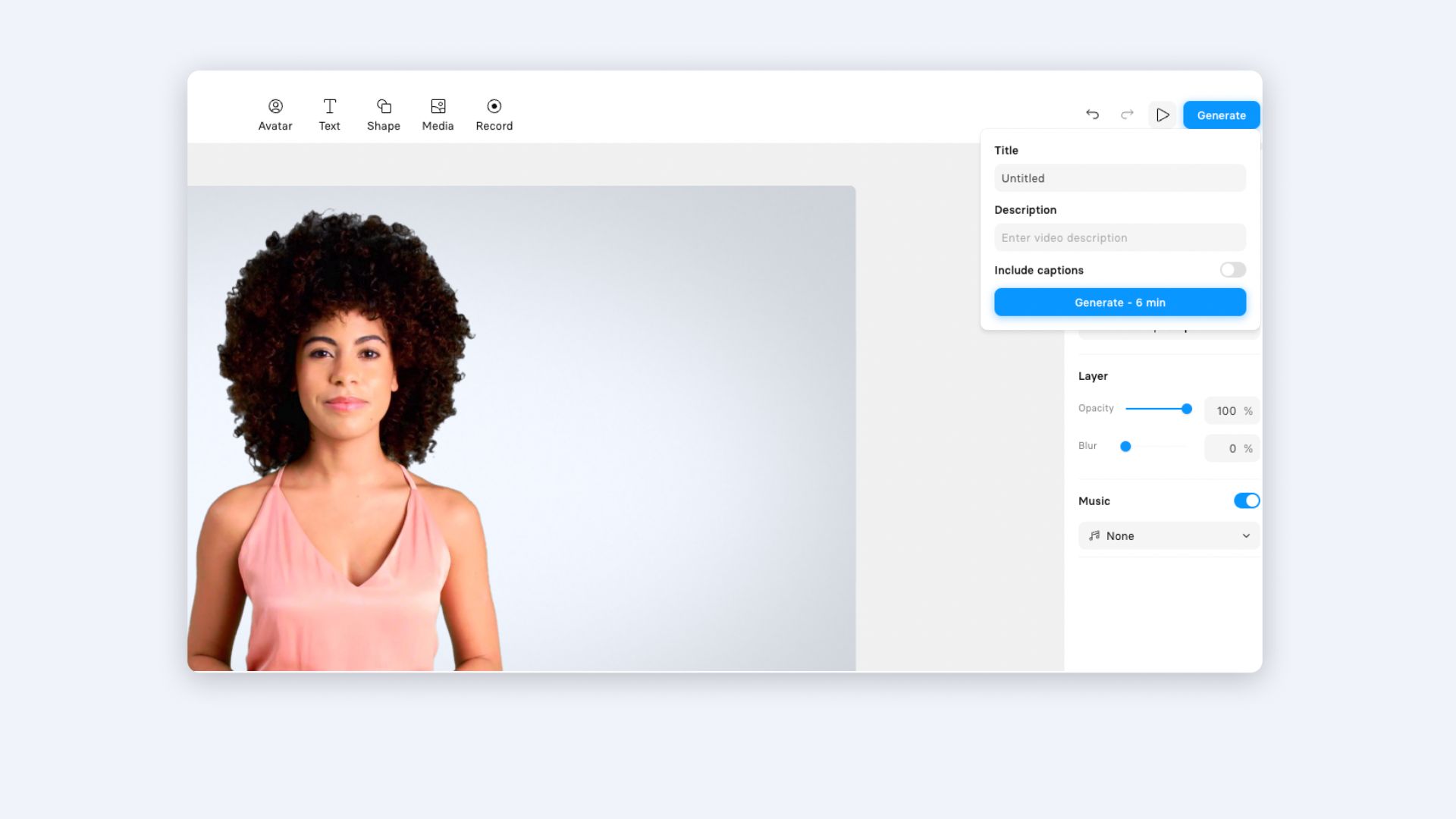 Interface de génération vidéo de Synthesia