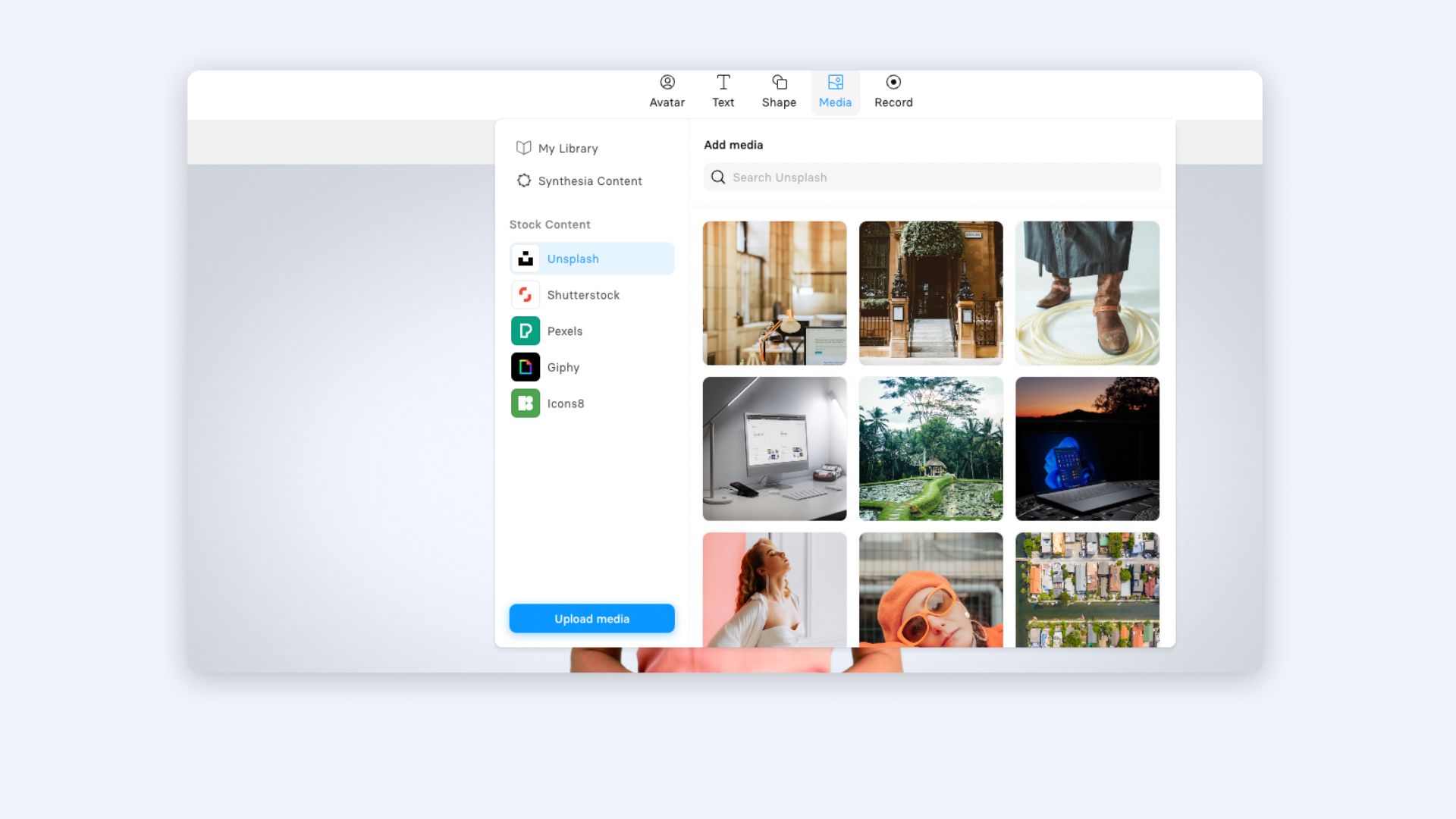 Synthesia Medienbibliotheksoberfläche
