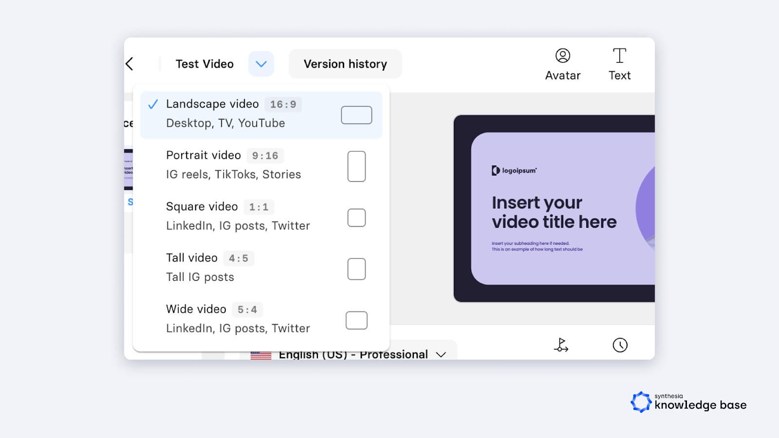 Different video aspect ratios that work for particular social media platforms.