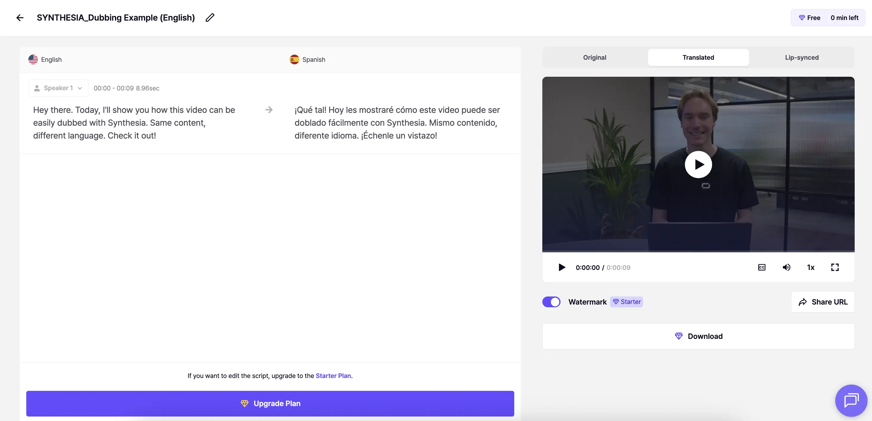 Perso AI video translator interface