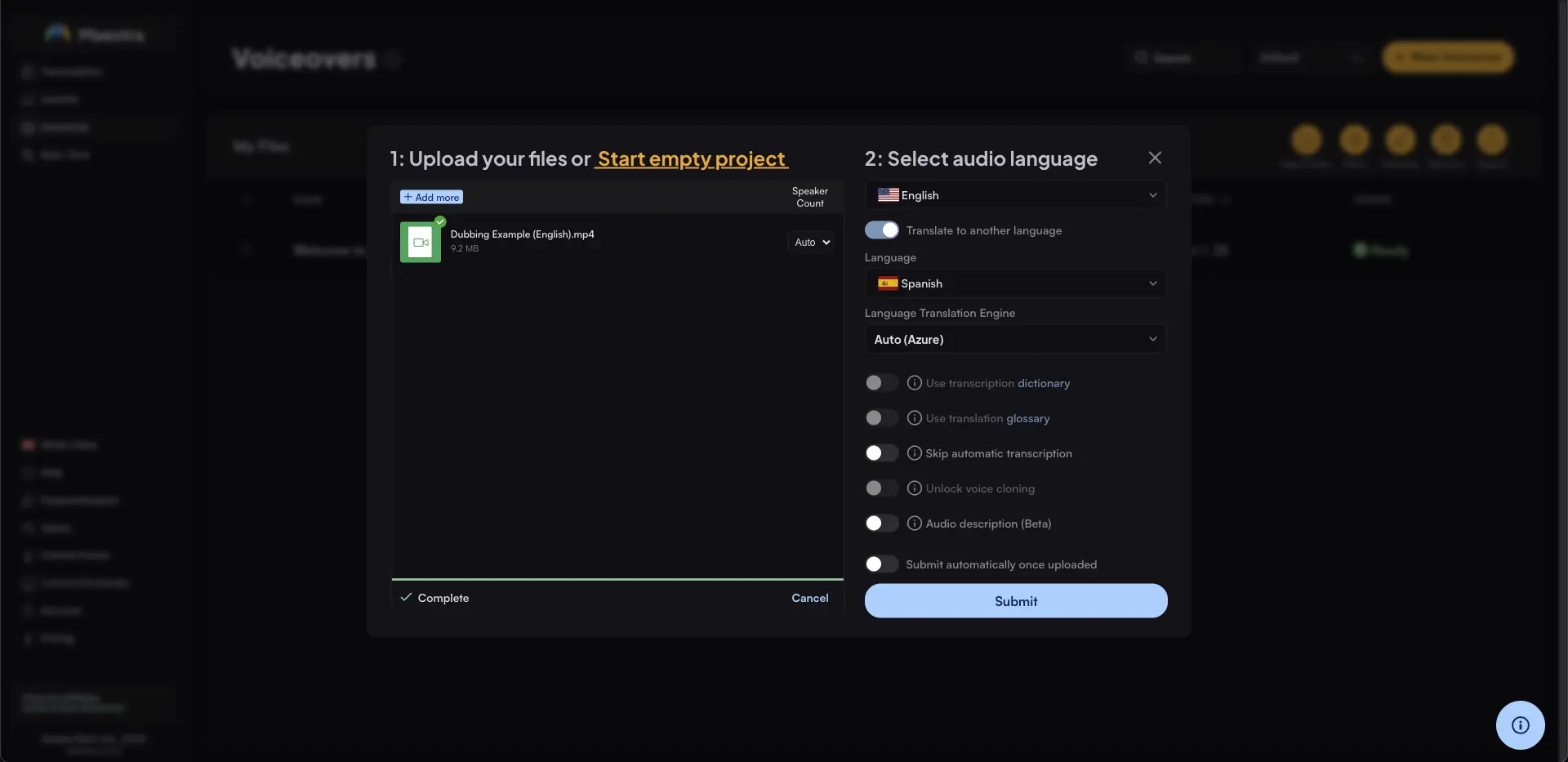 Maestra AI video translator interace
