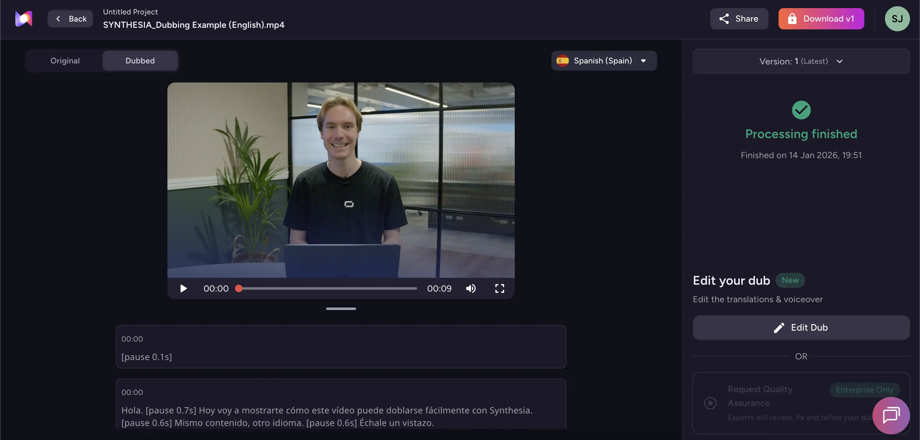 Murf's AI video translator interface