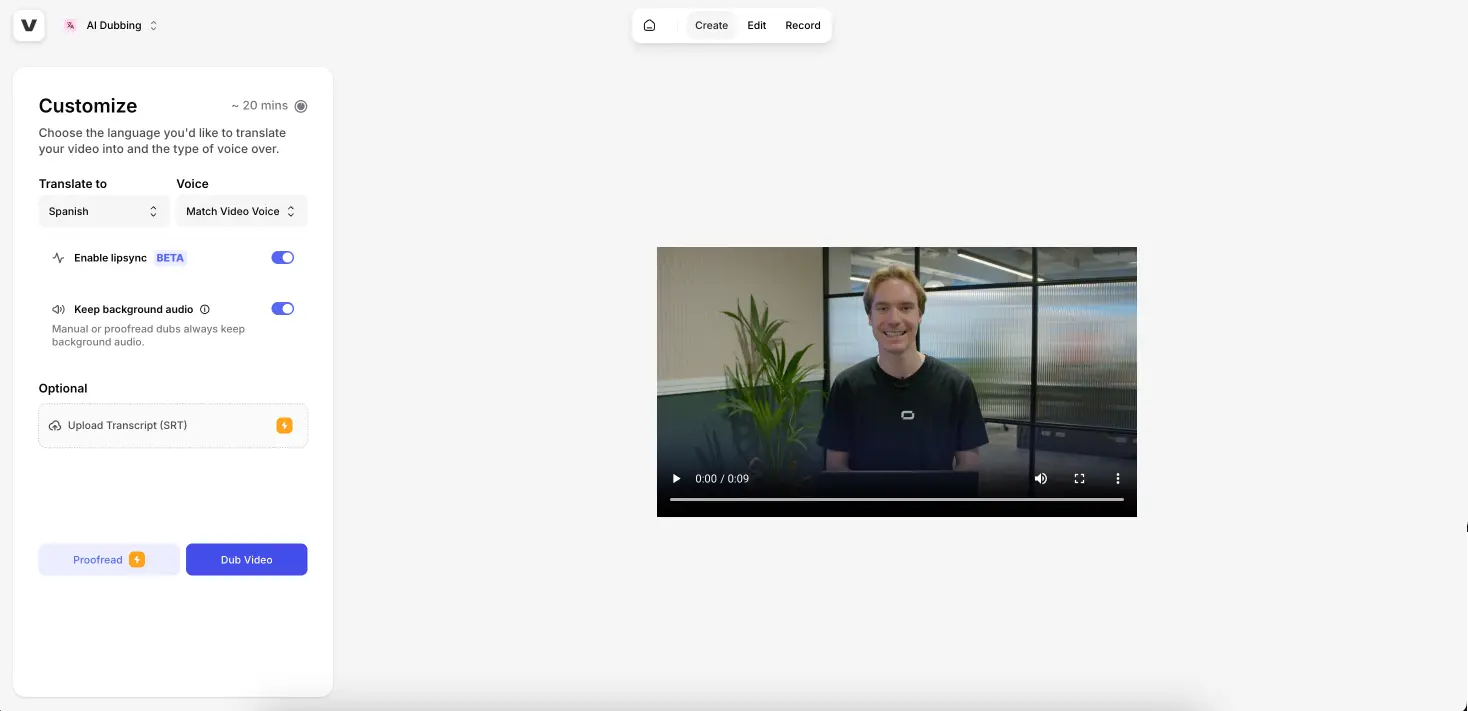 Veed's video translator interface