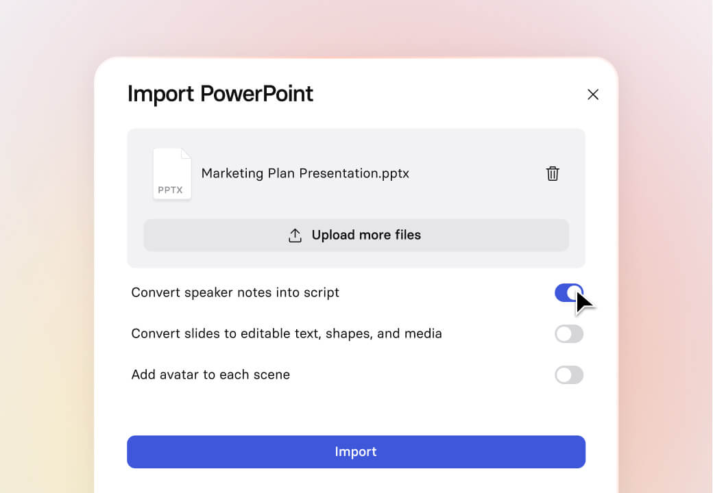 Synthesia converting speaker notes into a script