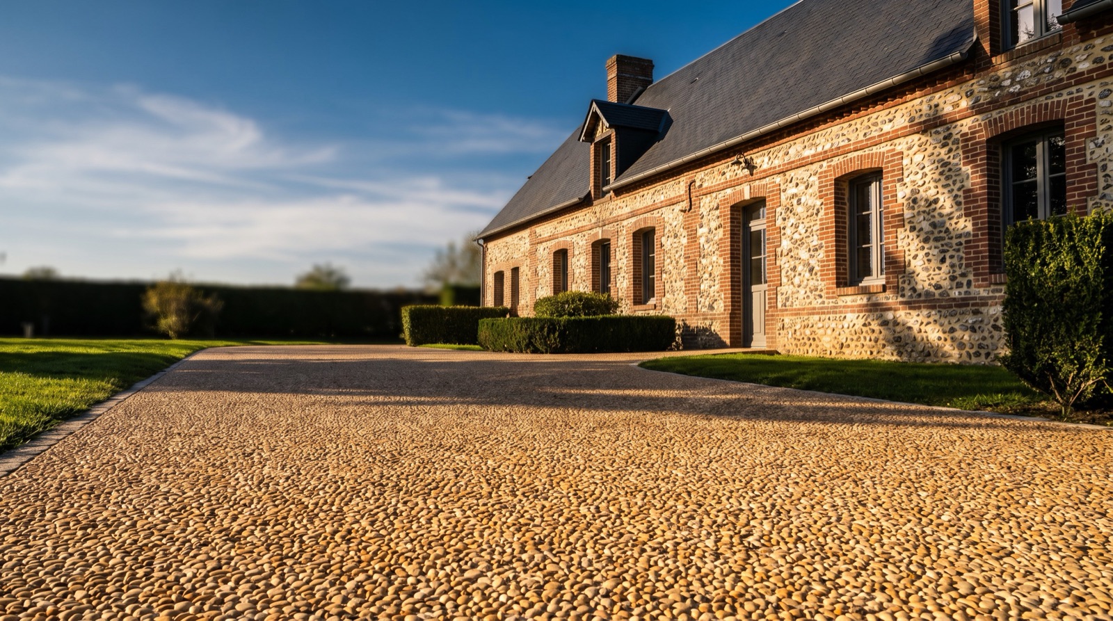 Béton désactivé pour allée et cour en Normandie : atouts, pose et entretien