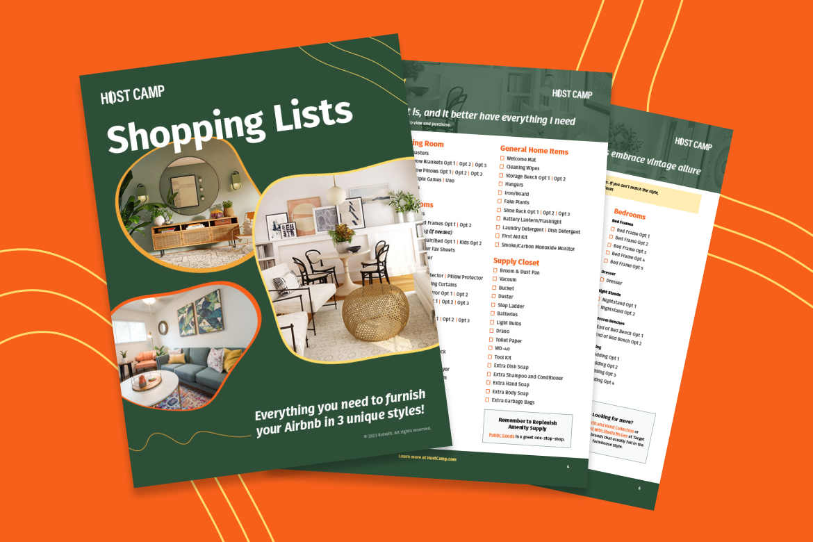 Host Camp shopping lists for furnishing Airbnb in three unique styles