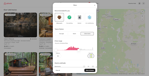 Airbnb search filters