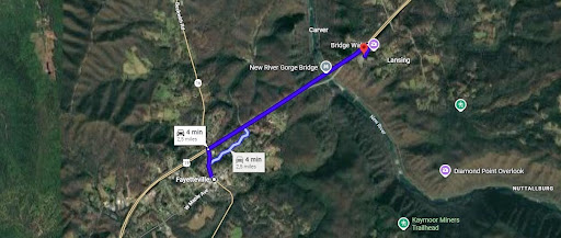 Map showing Star Farm 4 minutes from New River Gorge National Park entrance