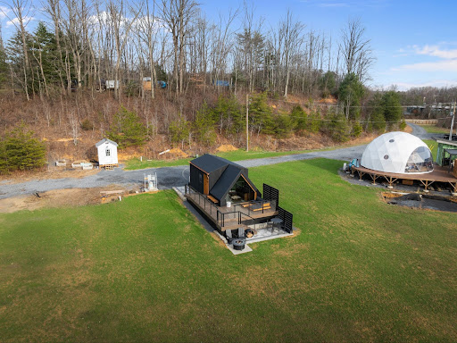 Star Farm aerial — A-frame and dome visible on property
