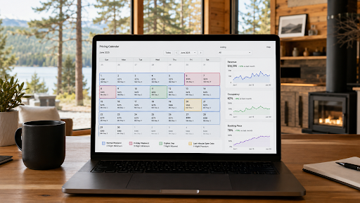 Pricing calendar on laptop showing minimum stay rules by date type