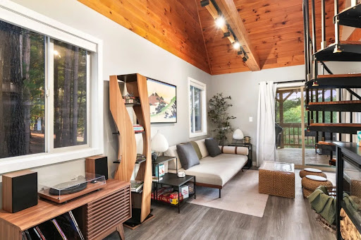 Renovated cabin interior living room at Immersive Escapes
