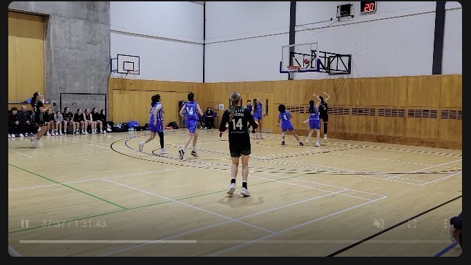 A SportsVisio highlight clip with a local sponsor's logo in the frame