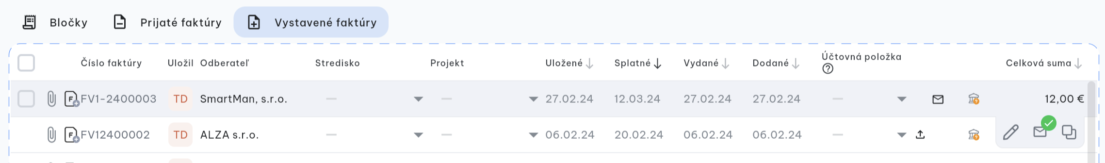 Doklado - Odoslanie vystavenej faktúry mailom