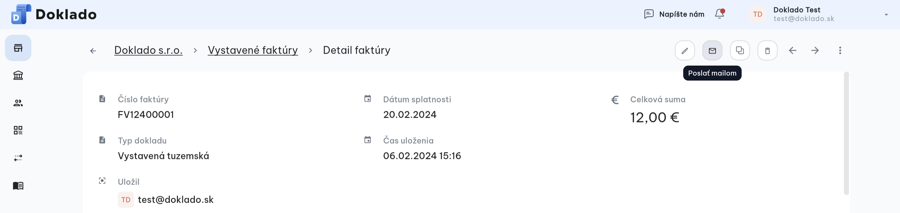 Doklado - Odoslanie vystavenej faktúry mailom