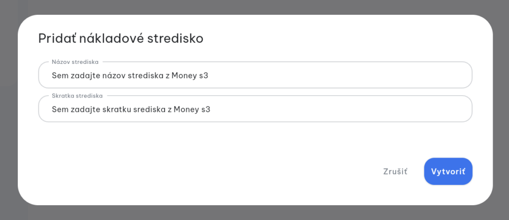 Doklado - Vytvorenie strediska pre Money S3