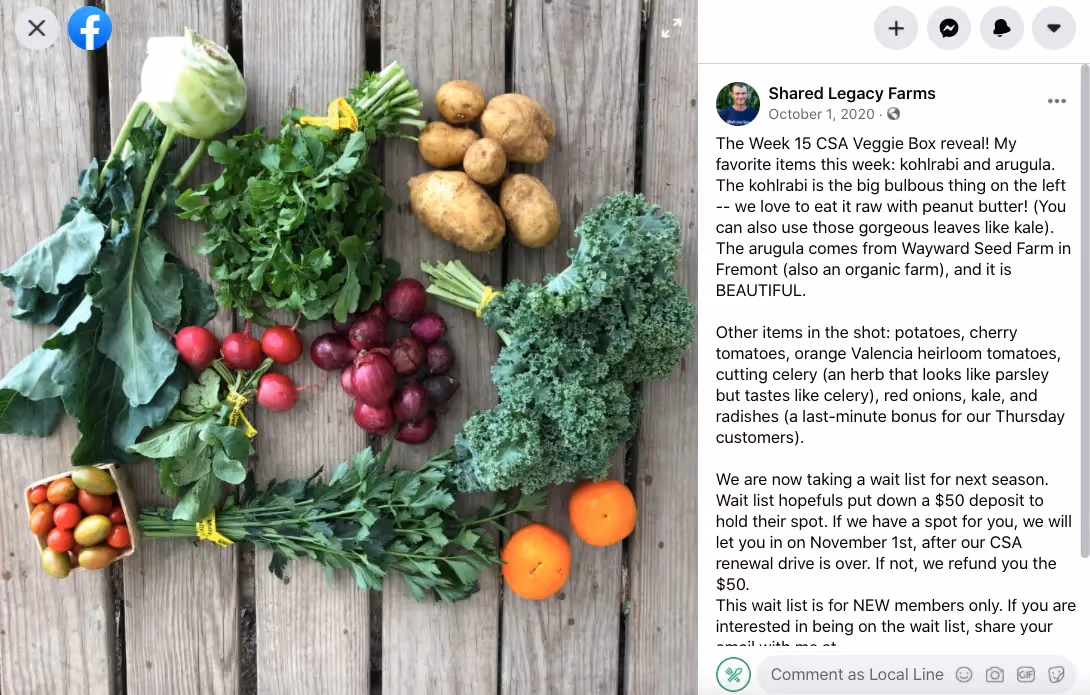 Shared Legacy Farms Local Line CSA Facebook