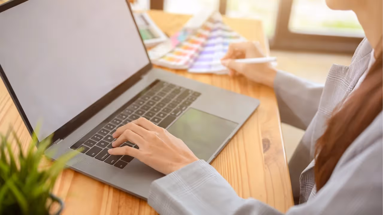 Woman working on laptop