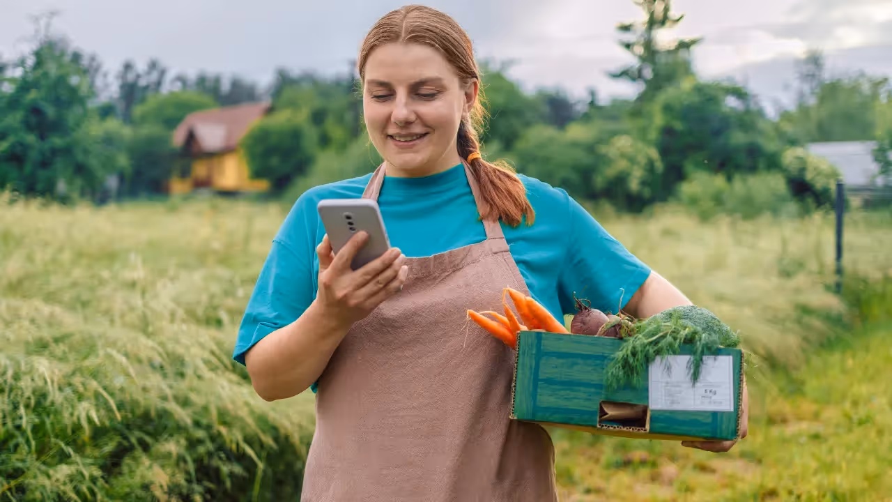 Farmer on her phone