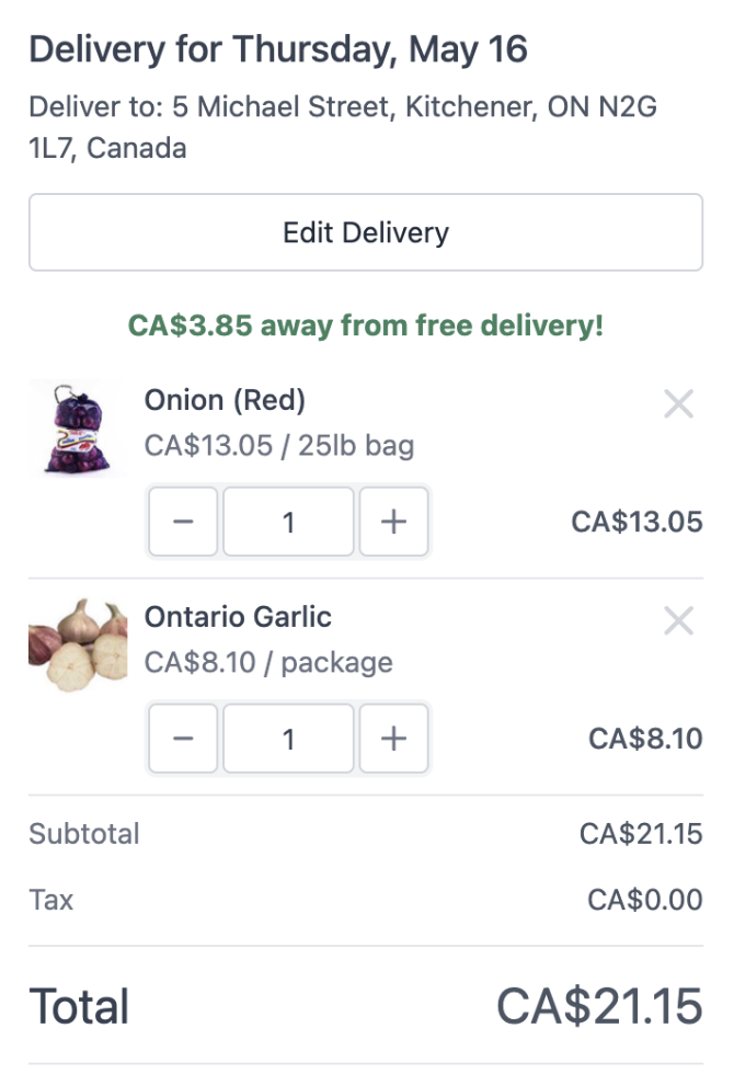 Local Line Minimum Purchase for Free Delivery Checkout