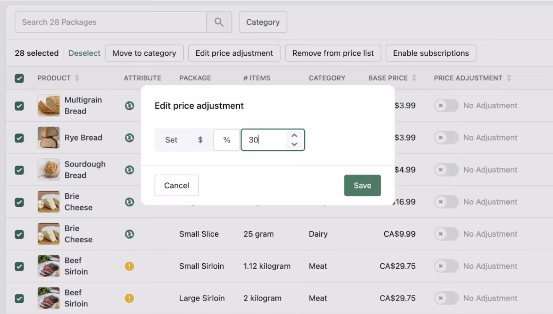 Local Line bulk price adjustments