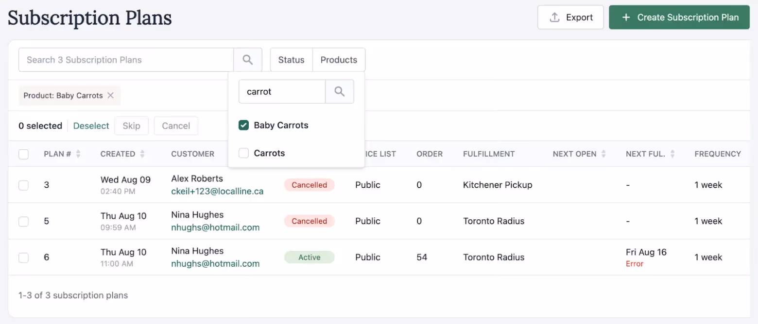 Local Line subscription filters