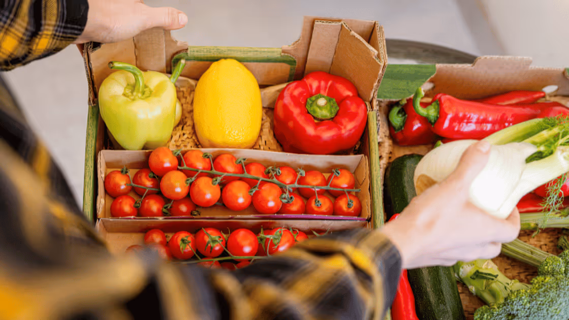 Subscription box of farm fresh vegtables. 