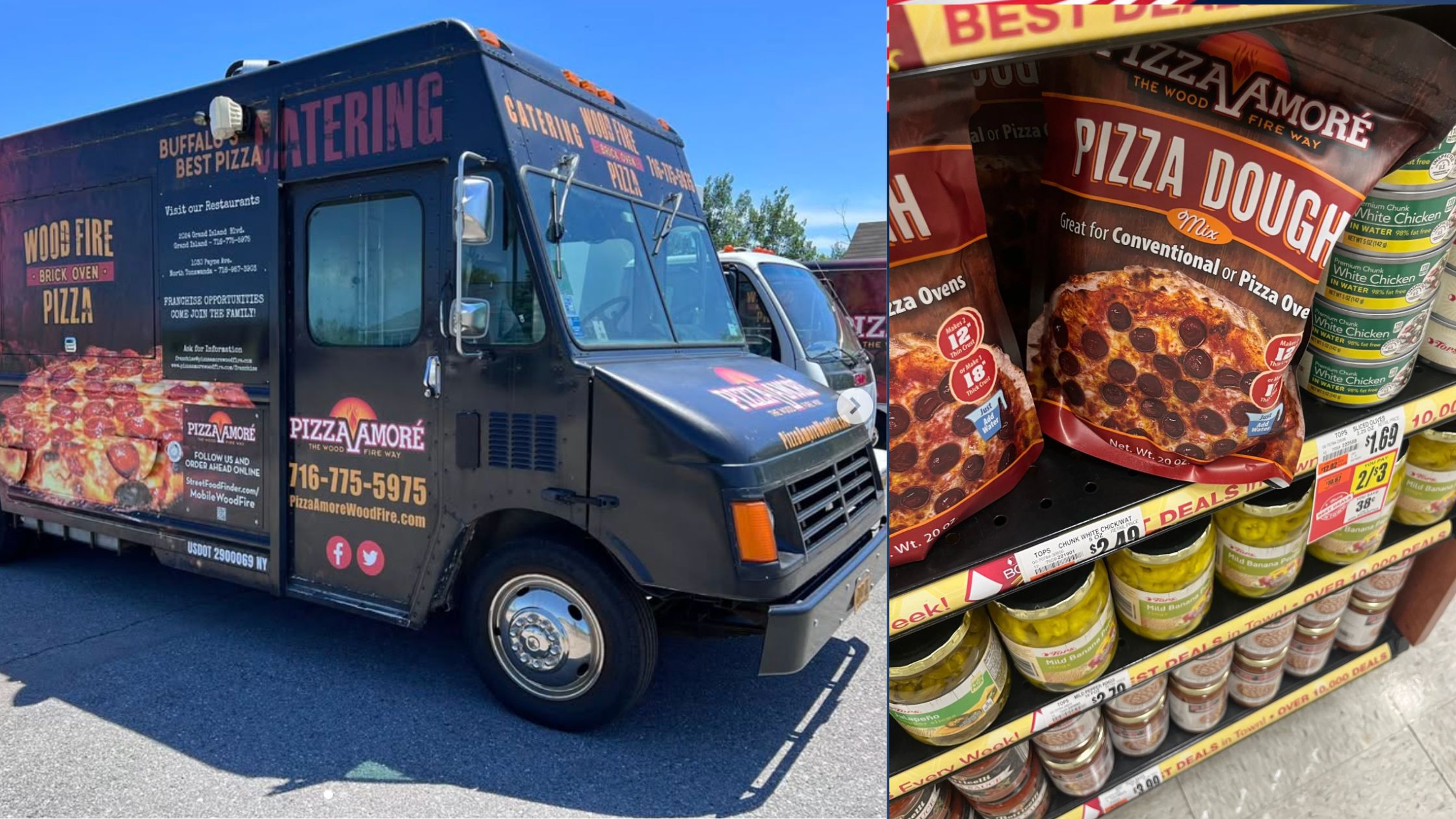 Pizza Amore pizza food truck and dough mix in store at Tops Friendly Markets