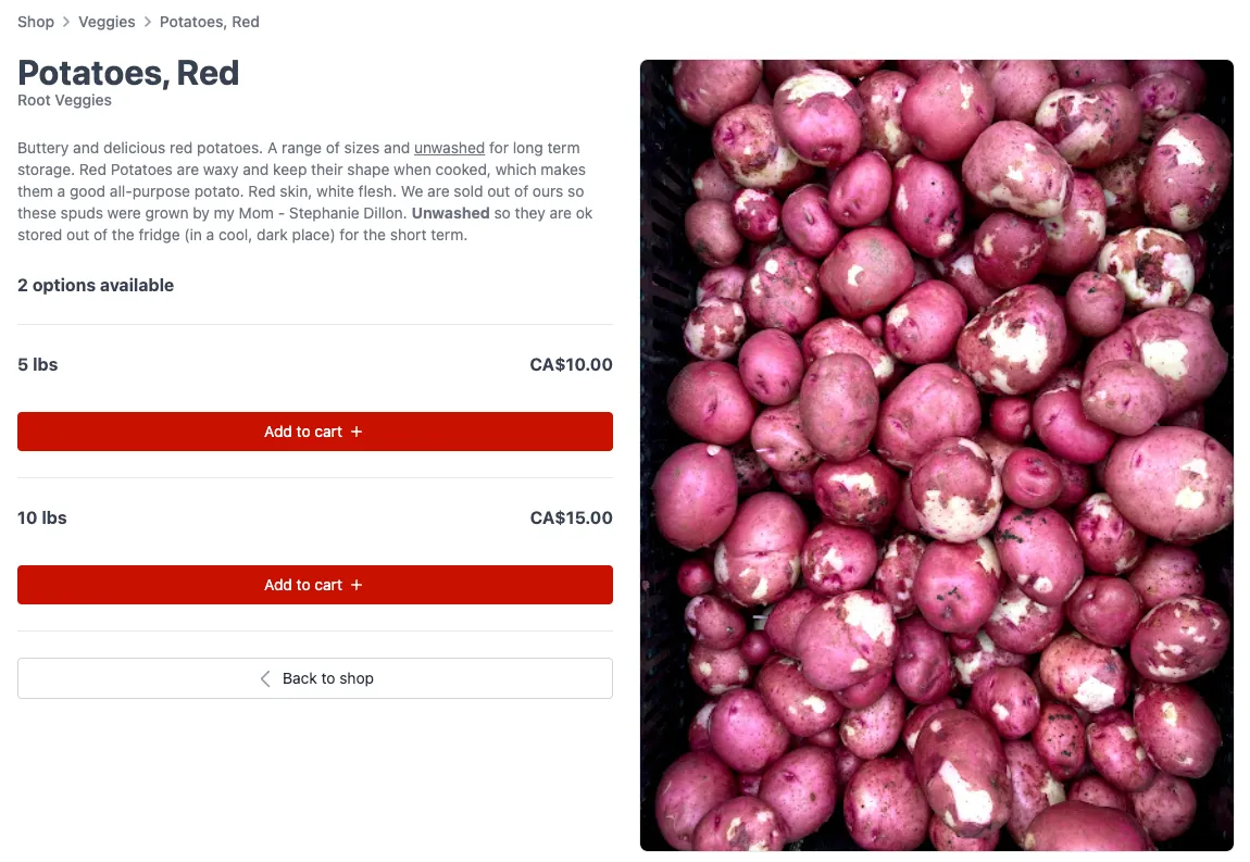 Farm product listing example