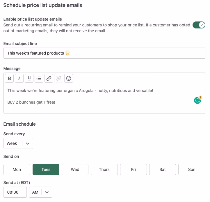 Farm price list email software