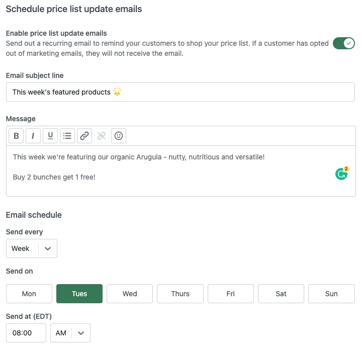 Farm price list email software