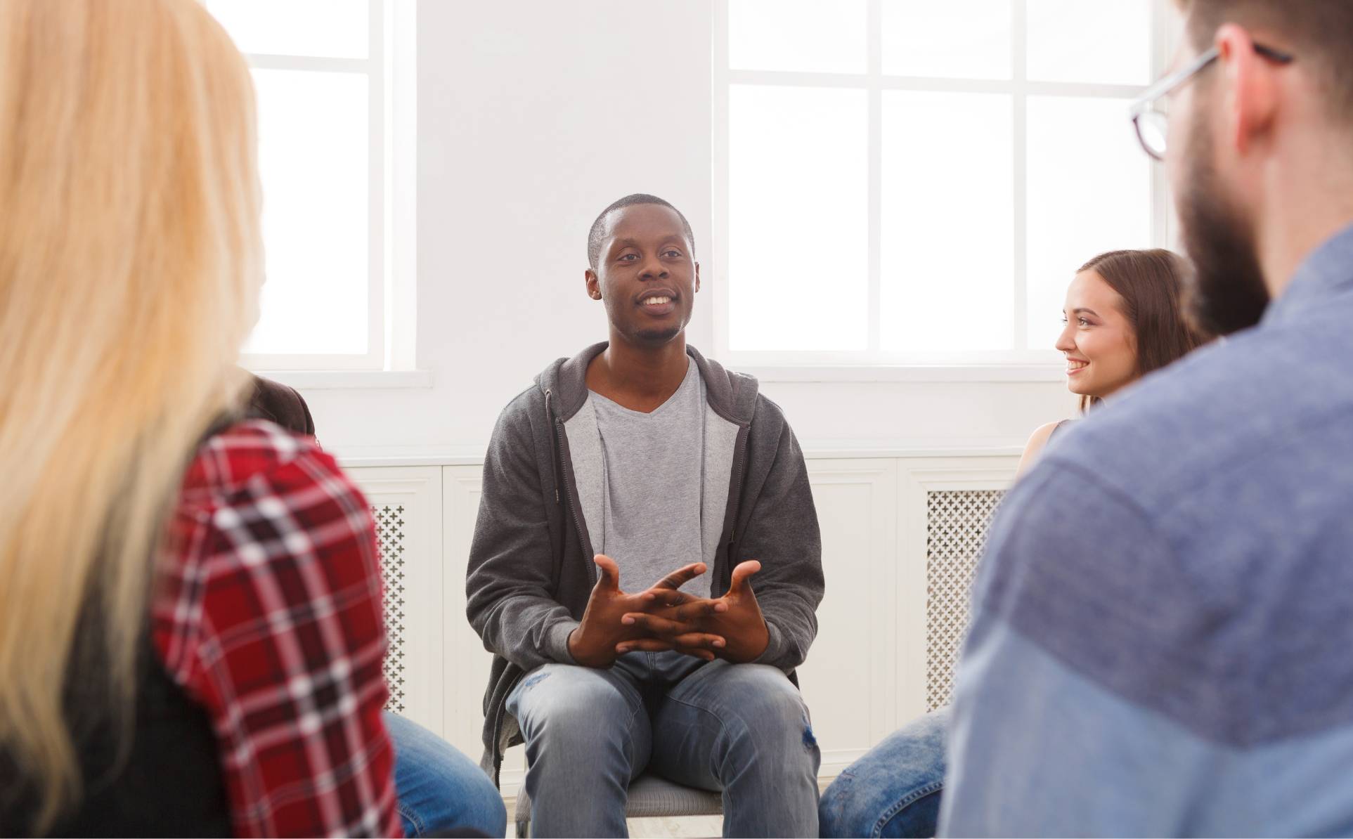 Peer support group at Manayunk rehab center.