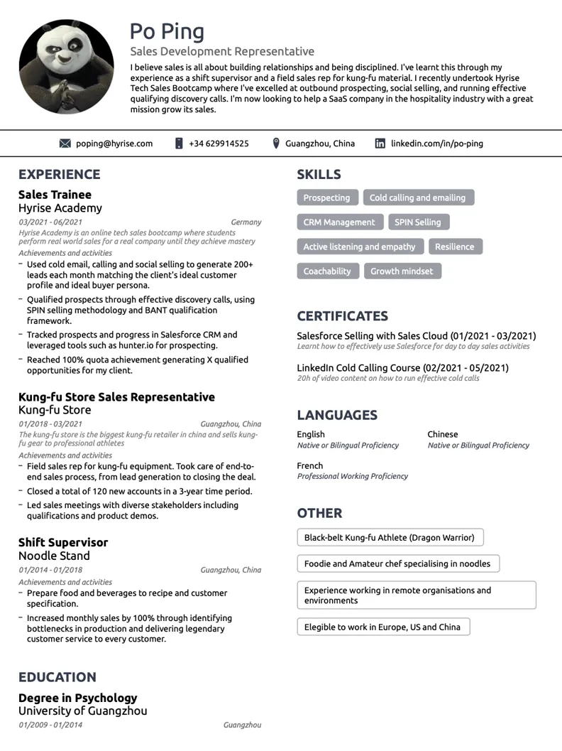 have a perfect CV to find a job in tech sales