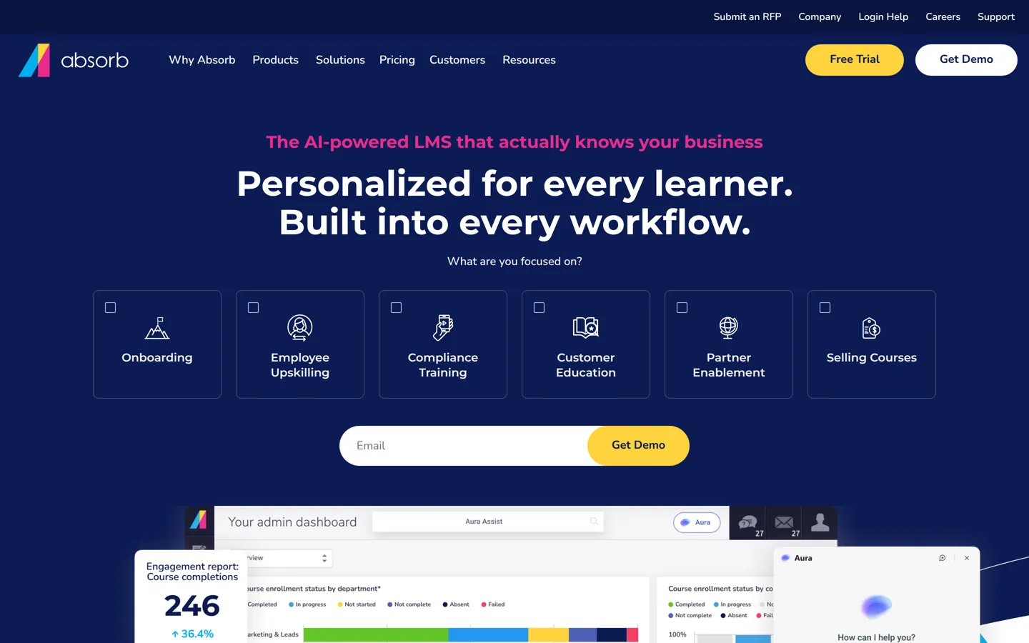 Absorb LMS homepage - general purpose enterprise learning management system