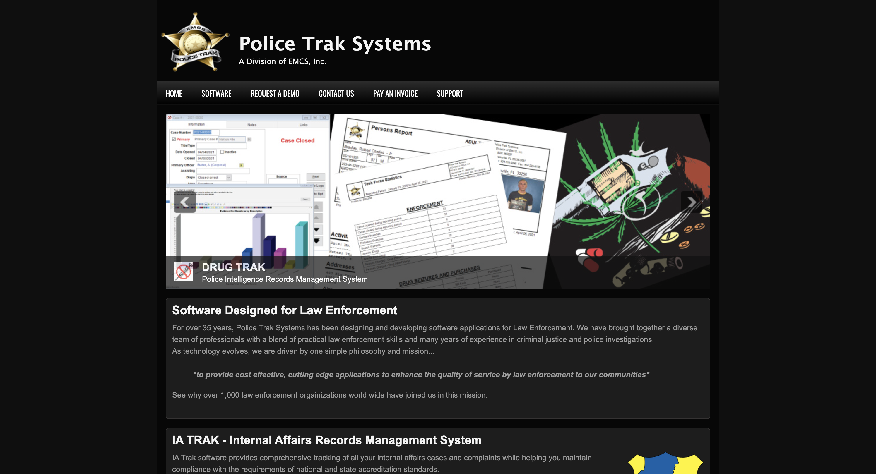 Police Trak Systems homepage - IA Trak internal affairs and early warning software